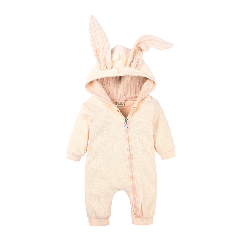 ins baby explosion models men and women baby solid color rabbit ears climbing jacket baby autumn and winter clothing jumpsuit wholesale