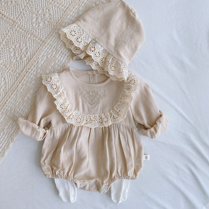 Send hat baby lace bag fart clothes 0-2 years old baby autumn clothes newborn romper clothes one-year-old dress baby clothes