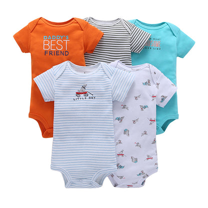 A generation of summer baby boy cotton short-sleeved mixed color haze triangle romper 5 five-piece suit T0031