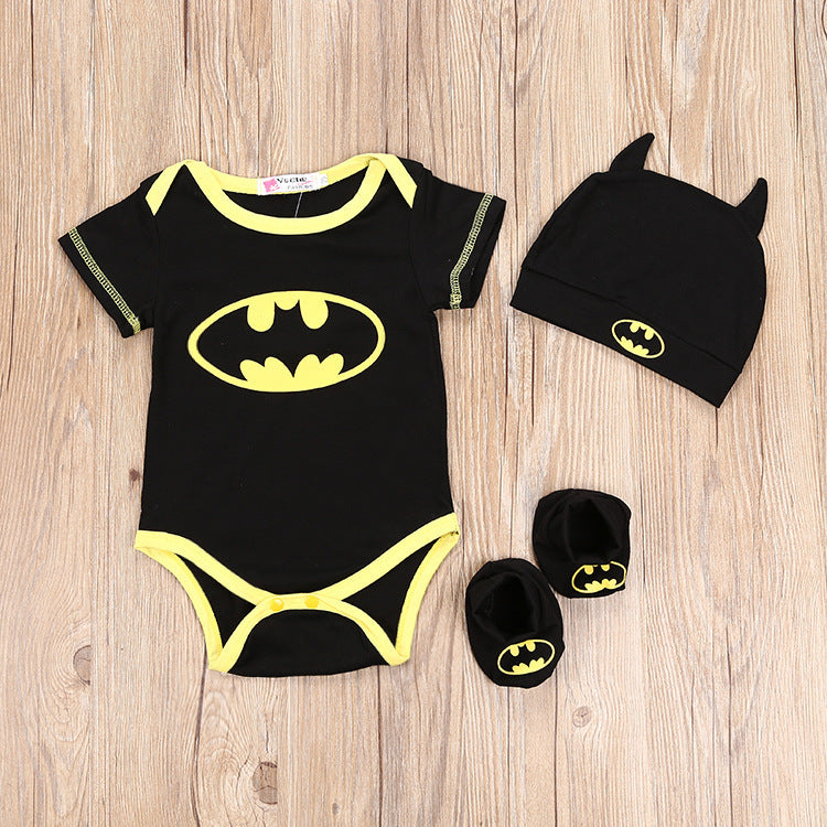 New Batman Triangle Romper + Hat + Foot Cover Three-piece Set Children's Romper Set Baby Clothes