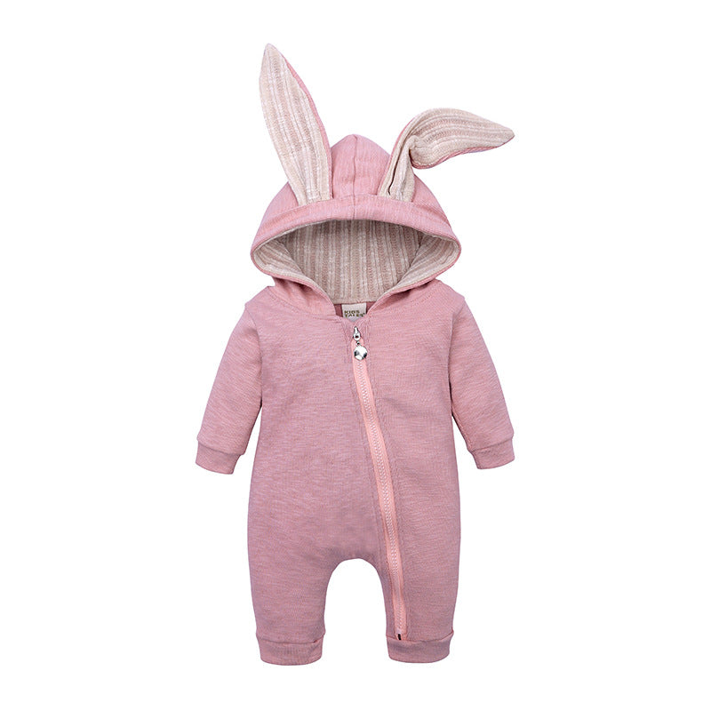 ins baby explosion models men and women baby solid color rabbit ears climbing jacket baby autumn and winter clothing jumpsuit wholesale