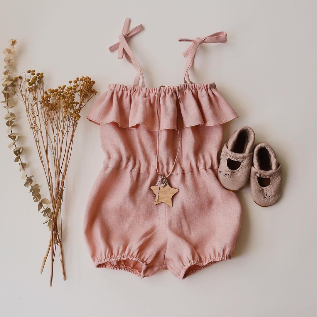 Baby jumpsuit summer baby girl ruffle suspender shorts cotton and linen suspender suit quick group cross-border